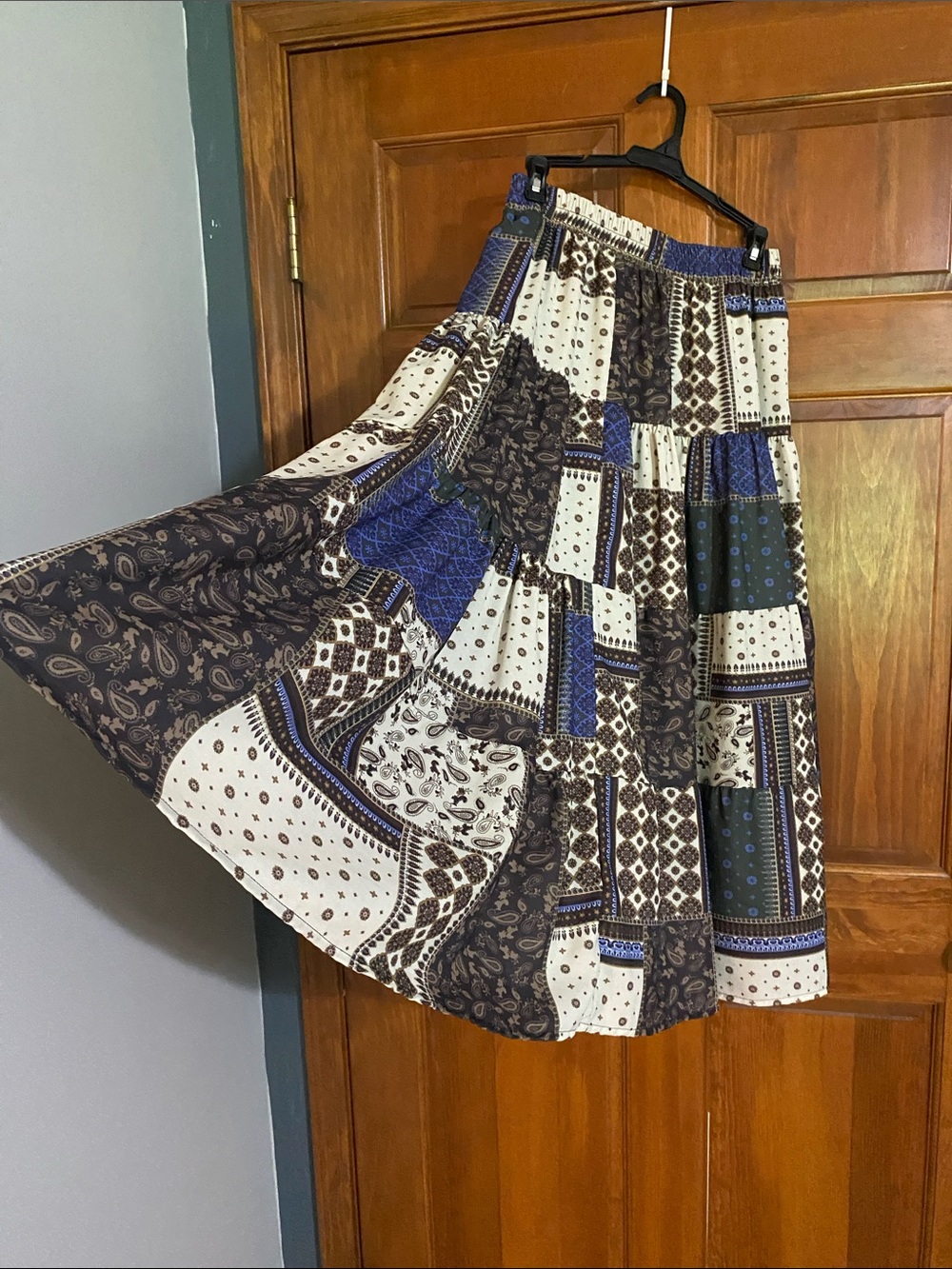 Bohemian Patchwork Maxi Skirt in Purple & Cream